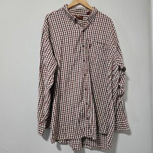 Bob Timberlake Mens 2XLT Gingham Button Down Shirt Burgundy Brown Plaid Cotton